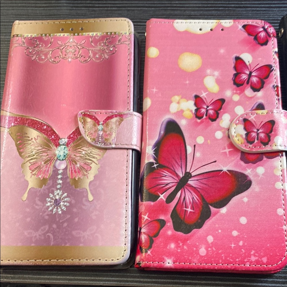 Pink Butterfly magnetic Flip Case with Card Holder